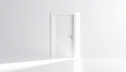 A single open door in a bright white wall, with soft light streaming through. A symbolic image of new beginnings, hope, and future opportunities.