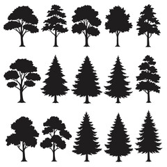 Obraz premium Collection of black tree silhouettes on a white background