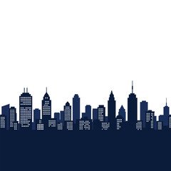 Naklejka premium Dark Blue City Skyline Silhouette with White Windows