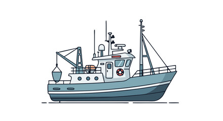 Fototapeta premium Stylized Fishing Trawler Illustration with Detailed Rigging and Navigation Equipment isolated for digital design marine themes and seafood marketing