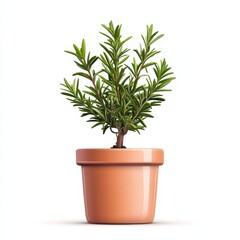 Fototapeta premium Rosemary Plant in Terracotta Pot Against White Background