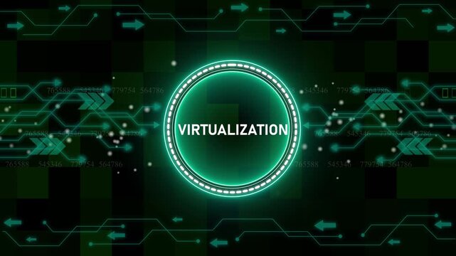 Virtualization text concept head up display (HUD UI) panel and futuristic technology abstract background internet of things animation concepts.