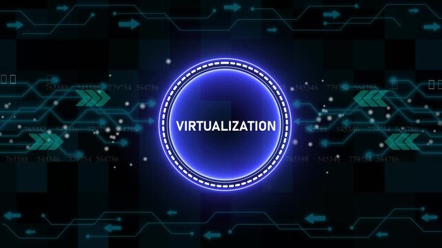 Virtualization text concept head up display (HUD UI) panel and futuristic technology abstract background internet of things animation concepts.