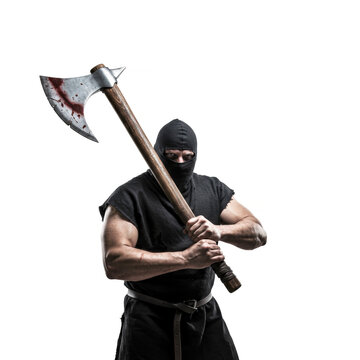 An executioner with an axe isolated on white background