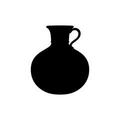 Elegant silhouette of a classic ceramic pitcher with a curved handle isolated on transparent background