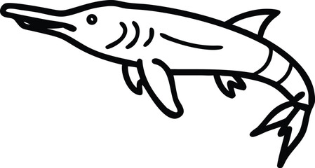 alligator gar line arts with white background