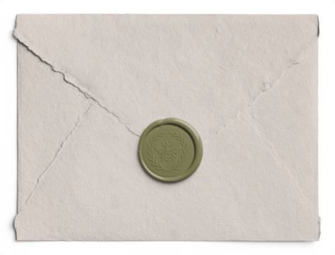 Olive Handmade Paper Envelope with Wax Seal with Design