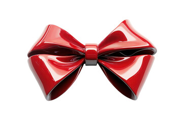 Shiny red bow isolated on transparent background. Red bow with a glossy finish ideal for isolated on white background, 3d rendering.