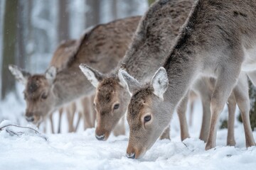 Fototapeta premium Three deer in snowy forest