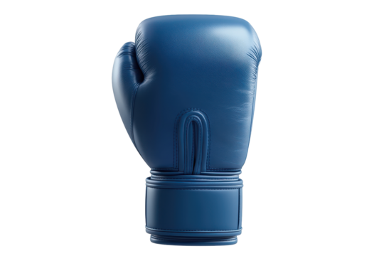 Blue boxing glove isolated on transparent background. Blue boxing glove shown in the back view on a white background.