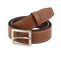 Stylish Brown Leather Belt with White Topstitching and a Sleek Silver Buckle