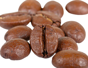 Fototapeta premium Roasted coffee beans, aromatic, flavorful on transparent background