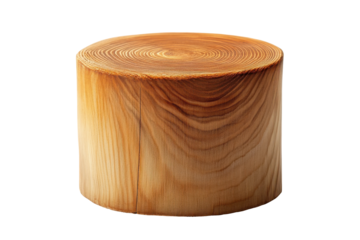 Rustic wooden log cylinder isolated on transparent background. Large wooden pedestal cylinder ideal for product display or decorative isolated on white background.