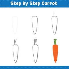 Step by step drawing Carrot Vegetable stock. vector illustration