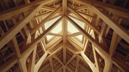 Wooden Roof Truss Structure: Architectural marvel of intricate beams and skylights