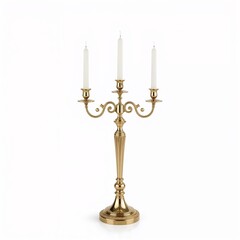 Elegant candelabra with three candles isolated on white background  