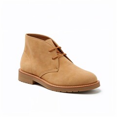 Desert boot in tan suede with laces on isolated white background  