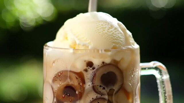 Delicious Vanilla Ice Cream Floating in Iced Coffee!