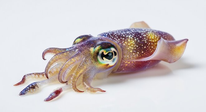 Intricate detail vividly showcases a small squid against a bright white background. AI Generated - Powered by Adobe