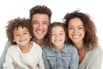 Happy family portrait with two children isolated on transparent background