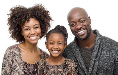 Happy african american family with one child isolated on transparent background