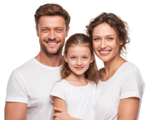 Happy family with one child posing isolated on transparent background