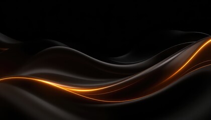 Abstract black waves with golden light streaks creating a luxurious, elegant, and captivating background