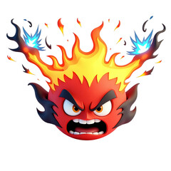 Angry emoji explosion with fire burst electric spark effects 3d animated style on white background cartoon rage face 4k image