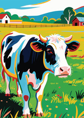 Cows Standing On The Farm  Illustrator Artwork