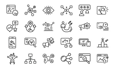 24 SEO and Digital Marketing Line Icons – Analytics, Social Media, Automation, Mobile Ads, Global Marketing, Search Optimization Vector Icon Set for Websites, Apps & Online Business Projects