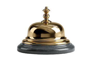 Polished gold service bell on dark stone base