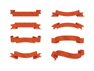Collection of red ribbon banners and labels in flat design style ideal for decoration or promotional purposes