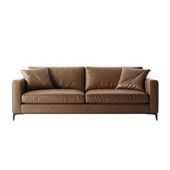 Fototapeta premium Modern Light Brown Leather Sofa Featuring Clean Lines and Minimalist Metal Legs