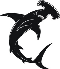 Stylized silhouette of a hammerhead shark in motion