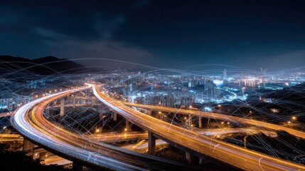 Fototapeta premium City highway network at night, light trails