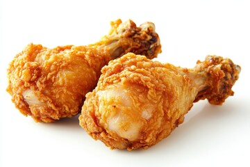 Crispy Fried Chicken Drumsticks Freshly Cooked on a White Background Ready for Serving Delicious Meal