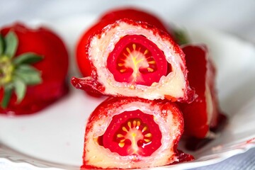 An exotic and fun take on the iconic and viral love strawberry. Tomato of love or tomate do amor