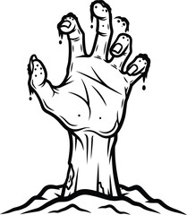 Fototapeta premium Rising zombie hand with dripping flesh, a spooky Halloween illustration for horror themes and undead concepts, perfect for posters and digital media