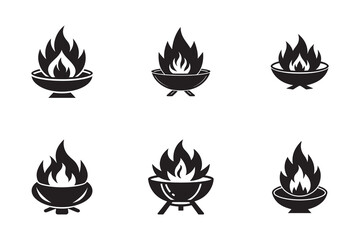 Burning flames in a bowl illustrations a collection of fiery icons for design and creative projects graphic elements for fire related themes
