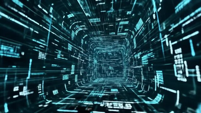 Digital tunnel with glowing code