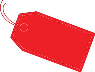 Red Rectangular Tag with Dashed White Stitching and Red String label price tag