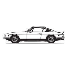 Fototapeta premium Vector art of silhouette of a classic sports car, isolated on a white background, representing automotive design, speed, and vintage vehicle aesthetics