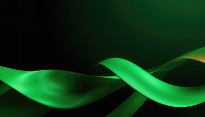 Elegant emerald ribbon undulating in a dark space, creating a sense of movement and flow