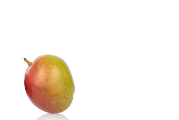 Ripe juicy mangoes on a white background, close-up.