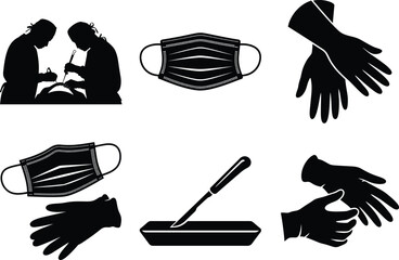 Medical Tools SVG Silhouette Bundle. syringe, stethoscope Vector Art and White Background. Nurse Healthcare illustration.