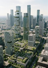 Fototapeta premium Urban skyline featuring modern skyscrapers and green spaces