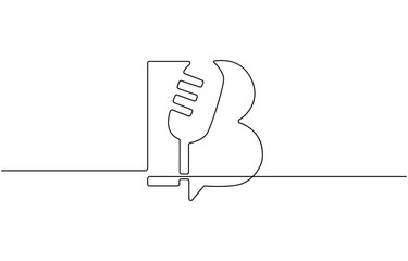 Continuous one line drawing of podcast microphone and chat bubble, design.