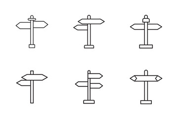 Collection of direction sign icons offering multiple choices for travel and navigation routes ahead