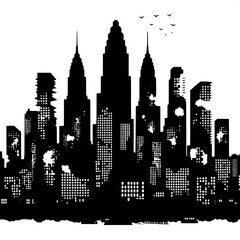 Naklejka premium Black and White Vector Silhouette of a City Skyline with Missing Buildings