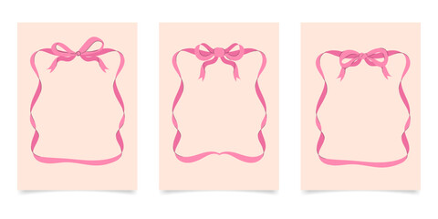 Vintage retro bows frames collection. Prints, greeting cards, wedding and birthday party, invitations. Hand drawn trendy coquette style. Vector illustration and design